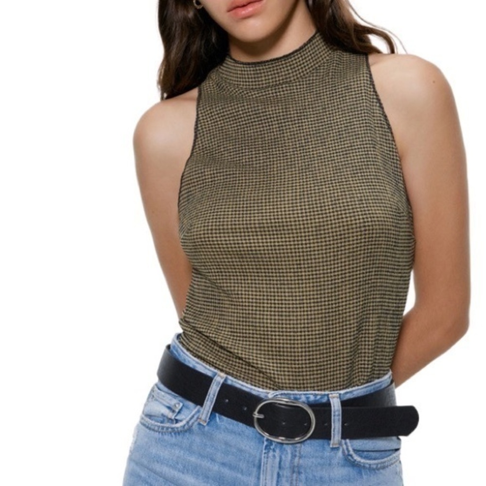 Zara Khaki High Collar Top